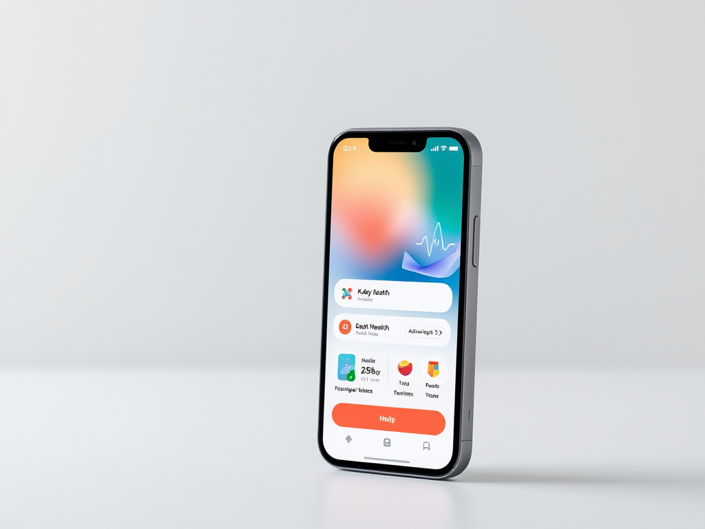 Смартфон с приложением для отслеживания здоровья на нейтральном фоне.